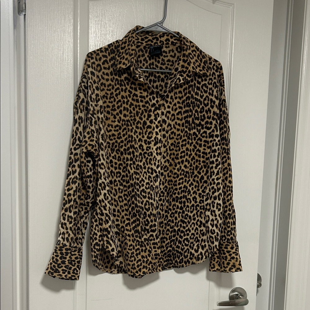 H&M Leopard Print Button-Up Shirt in Tan and Black